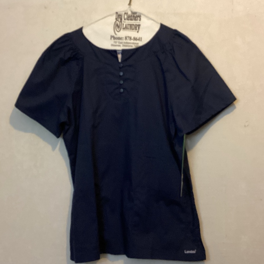 NWT Landau Scrub Shirt Navy Blue with Buttons Size XS